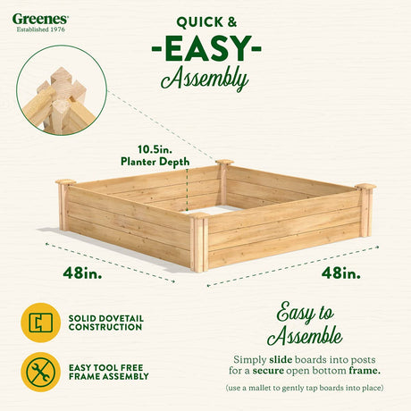 Greenes Fence Original Cedar Raised Garden Bed, 4' x 4' x 10.5" (2-Pack) - Made in USA with North American Cedar Greenes Fence