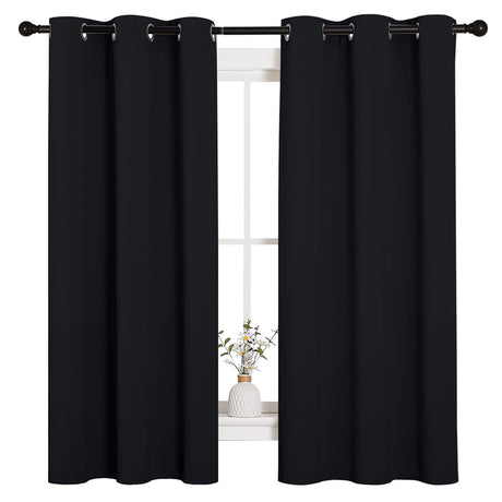 NICETOWN Halloween Pitch Black Solid Thermal Insulated Grommet Blackout Curtains/Drapes for Bedroom Window (2 Panels, 42 inches Wide by 63 inches Long, Black) NICETOWN