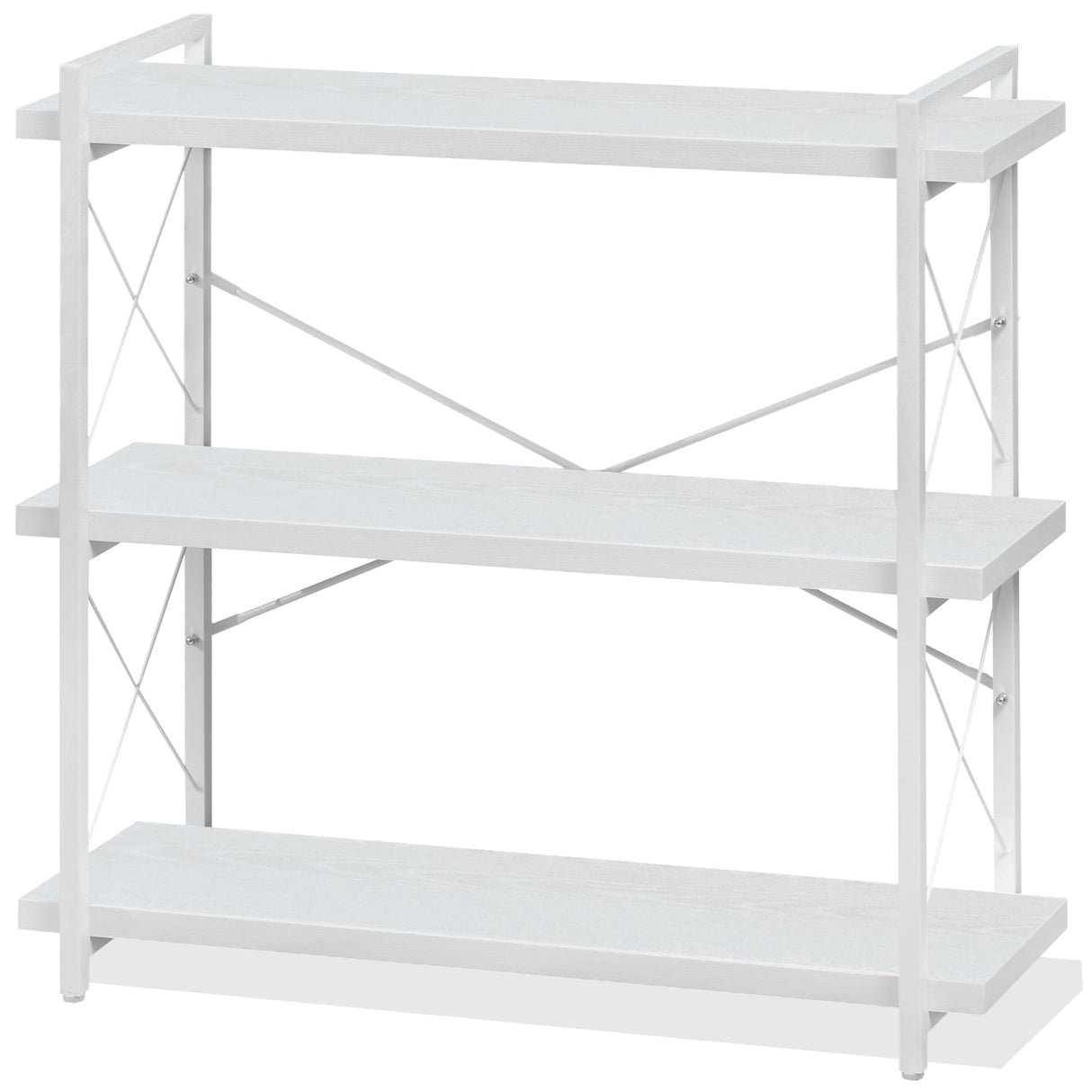 HCHQHS Bookshelf, 3-Tier Industrial Bookcase, White Open Book Shelf, Freestanding Horizontal Bookshelves with Metal Frame HCHQHS