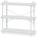 HCHQHS Bookshelf, 3-Tier Industrial Bookcase, White Open Book Shelf, Freestanding Horizontal Bookshelves with Metal Frame HCHQHS