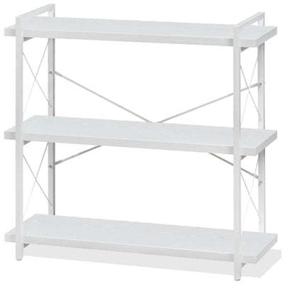 HCHQHS Bookshelf, 3-Tier Industrial Bookcase, White Open Book Shelf, Freestanding Horizontal Bookshelves with Metal Frame
