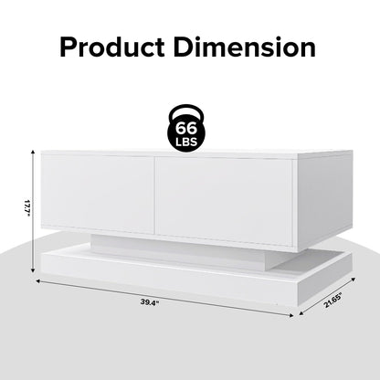 GlowSpark LED Coffee Table, LED Coffee Tables for Living Room, High Gloss Coffee Table with 16 Colors LED Lights, Modern White Coffee Table with Drawers, 4 Flashing Modes, Buletooth Control - WoodArtSupply