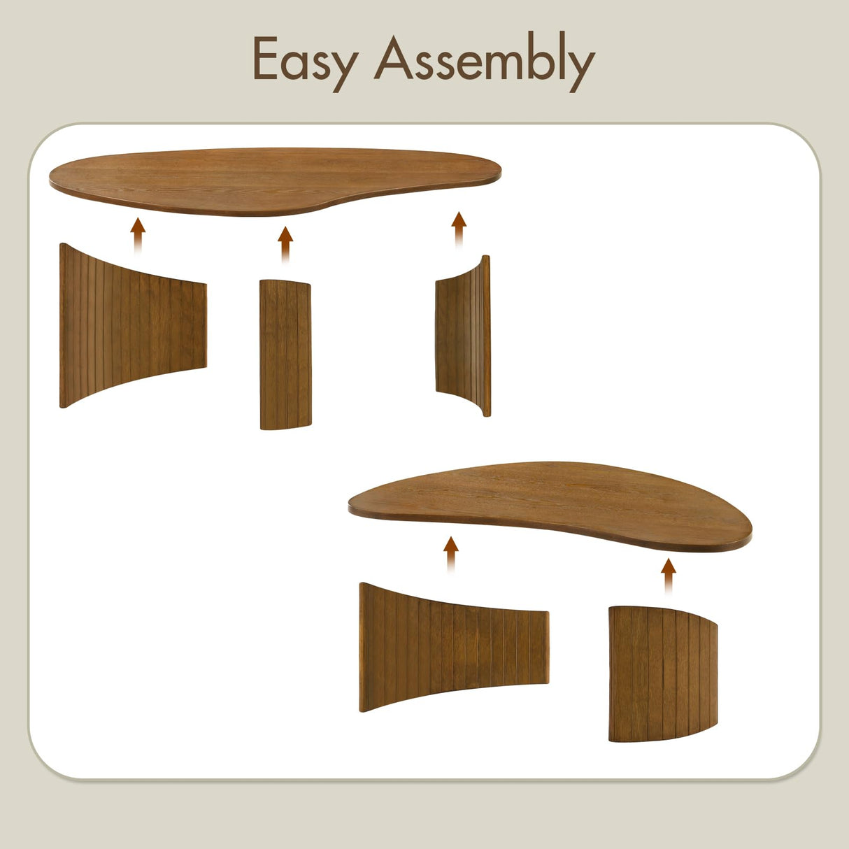 Hyfirm Walnut Nesting Coffee Table Set - 2-Piece Fluted Rubberwood Legs Living Room Center Furniture - MDF with Ash Veneer Irregular Oval Side Tables Hyfirm