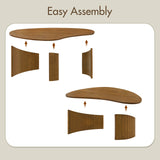 Hyfirm Walnut Nesting Coffee Table Set - 2-Piece Fluted Rubberwood Legs Living Room Center Furniture - MDF with Ash Veneer Irregular Oval Side Tables Hyfirm