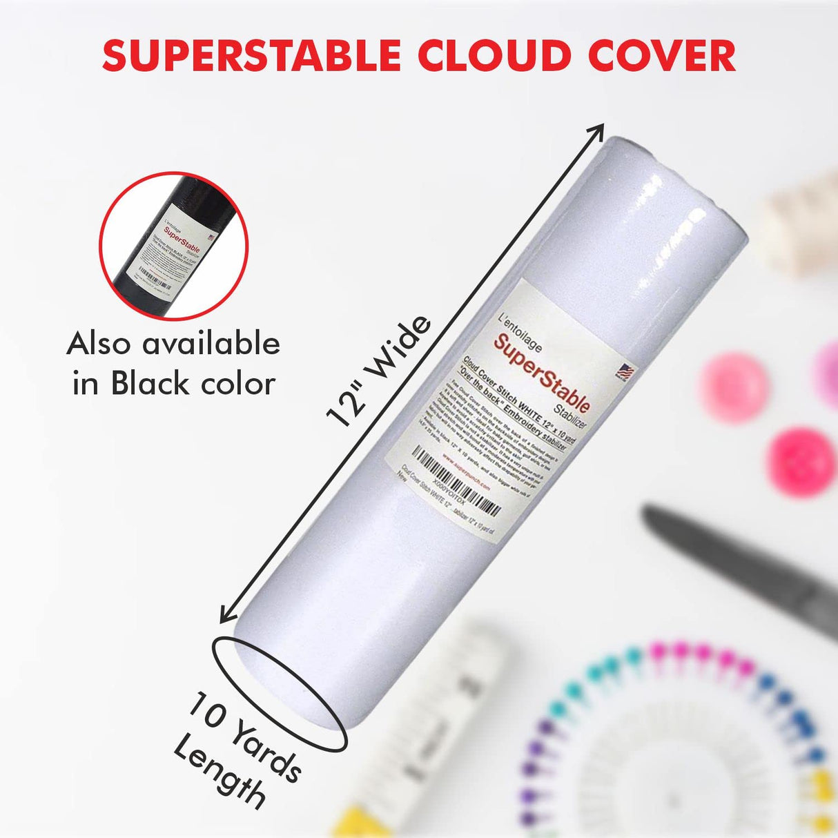 Superpunch Cloud Cover Stitch 12 inch x 10 Yard Roll, SuperStable Lightweight Stabilizer, Over The Back Fusible, Iron On Soft Cutaway Stabilizer for Embroidery Machines Backing - White - Made in USA Superpunch