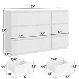 wanan 9 Drawer Dresser, Glossy White Dresser with LED Lights & Charging Station, Ball Bearing Slide wanan