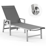 Vexwalx Patio Chaise Lounge Chair Outdoor with Wheels&Armrests, Aluminum Pool Lounge Chairs 5-Position Adjustable Recliner, Outdoor Beach Lounge Chairs for Poolside, Patio, Deck, Yard, Dark Gray Vexwalx