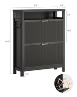 AOGLLATI Shoe Cabinet Storage,Narrow Fluted Shoe Rack Cabinet with 2 Flip Drawers, Wooden Freestanding Organizer with Open Storage Space for Entryway,Black AOGLLATI