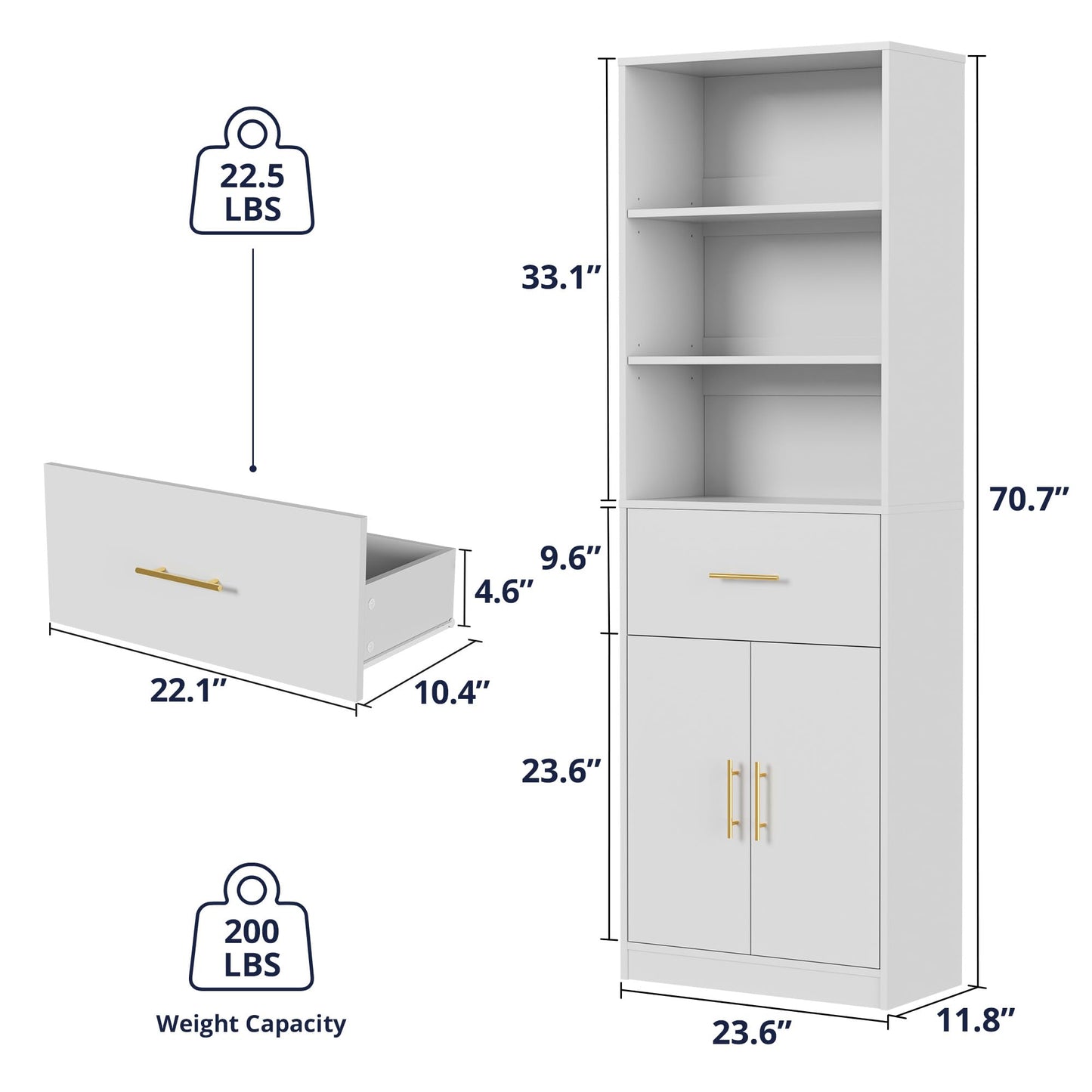 Cozy Castle 71-Inch White Bookcase with Drawer and 6-Tier Storage Cabinet - WoodArtSupply