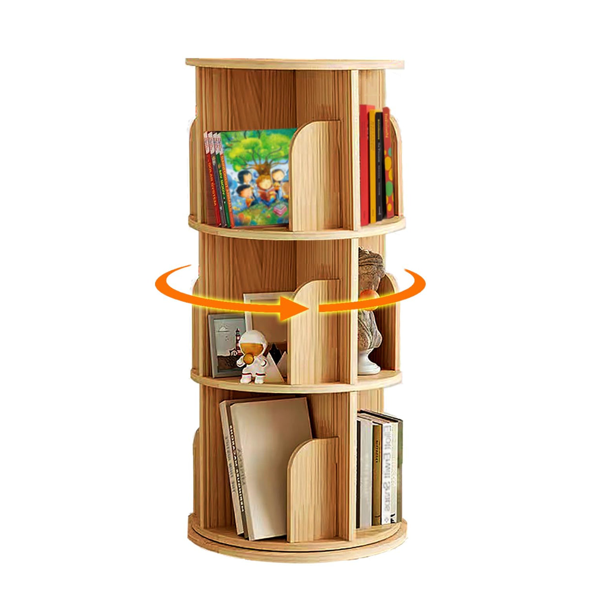 LARYICTU Spinning Bookshelf Rotating Bookshelf Tower 360 Rotating Kids Book Shelf Solid Wood Round Revolving Bookcase Small Floor Standing Swivel Bookcase LARYICTU