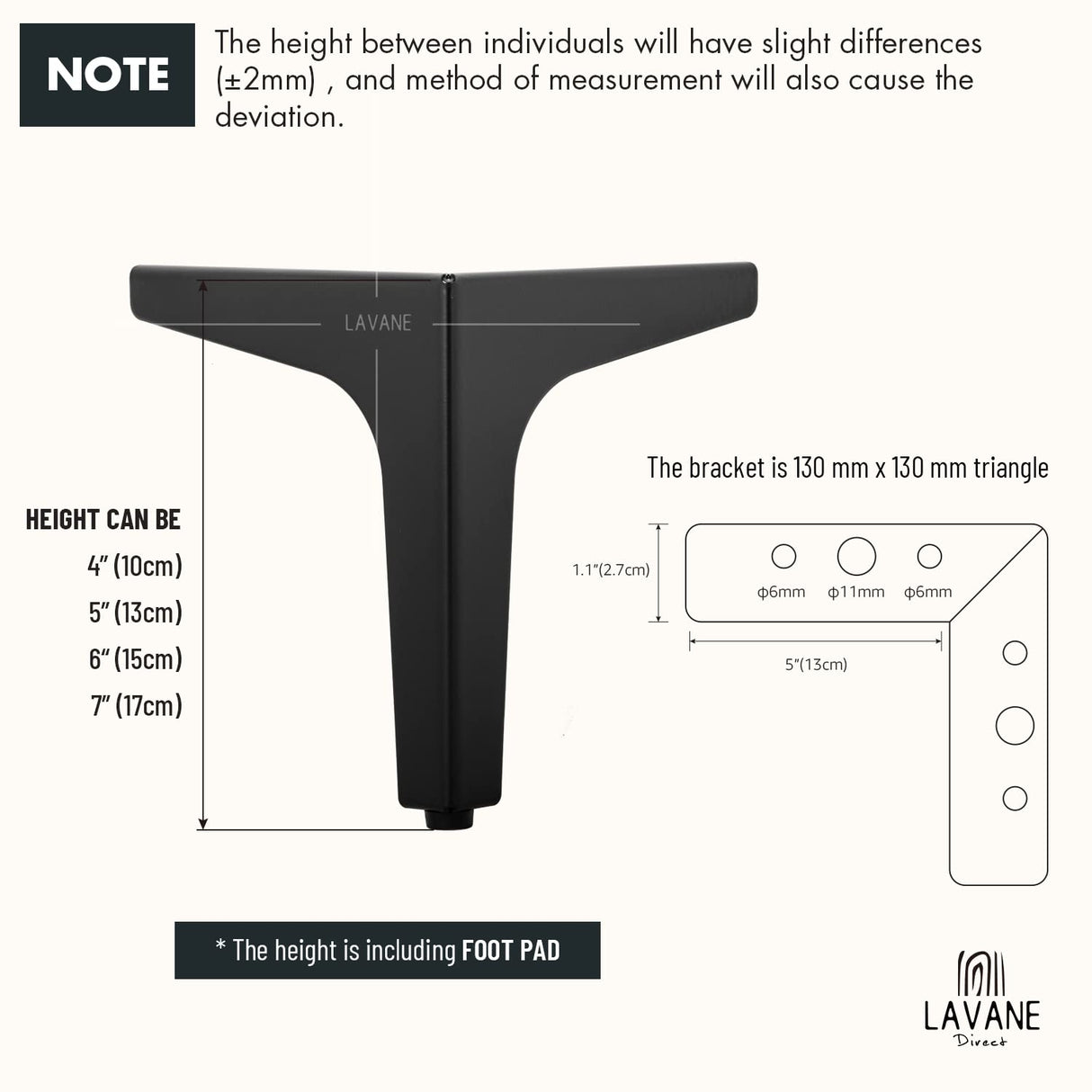 La Vane 4 inch Metal Furniture Legs, Set of 4 Modern Iron Diamond Triangle Furniture Feet DIY Replacement Black for Cabinet Cupboard Sofa Couch Chair Ottoman La Vane