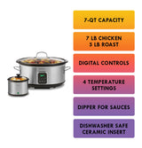 Kenmore 7 Quart Slow Cooker Programmable Kitchen Appliance Dipper Sauce-Warmer Stainless Steel Digital Display One-Touch Controls Braise Simmer Sous Vide Stew Soup Chili Curry Black and Silver Koolatron