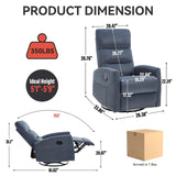 PELUMY Manual Recliner Chair with 360° Swivel & Rocking, Fabric Recliner for Living Room, Bedroom, Nursery, No Tools Assembly, 155° Recline, Compact for Small Spaces（Blue Grey） PELUMY
