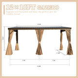 Domi 12x16FT Wall-Mounted Hardtop Gazebo, Aluminum Lean to Gazebo with Galvanized Steel Sloping Roof, Curtains & Netting for Outdoor Patio, Deck, Backyard, Garden Parties domi outdoor living