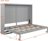 Virubi Queen Horizontal Fluted Murphy Bed with LED Lights,Wood Folding Hideaway Murphy Chest Bed for Adult Guest Room Living Room Bedroom (Grey) Virubi