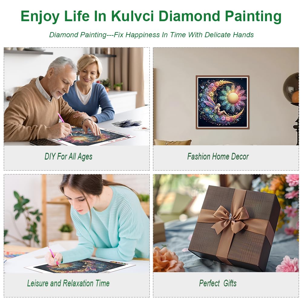 Kulvci Sun and Moon Diamond Painting Kits for Adults, Round Full Drill Diamond Art Kits, 5D DIY Diamonds Crafts for Home Wall Decoration Gifts 12×12Inch Kulvci