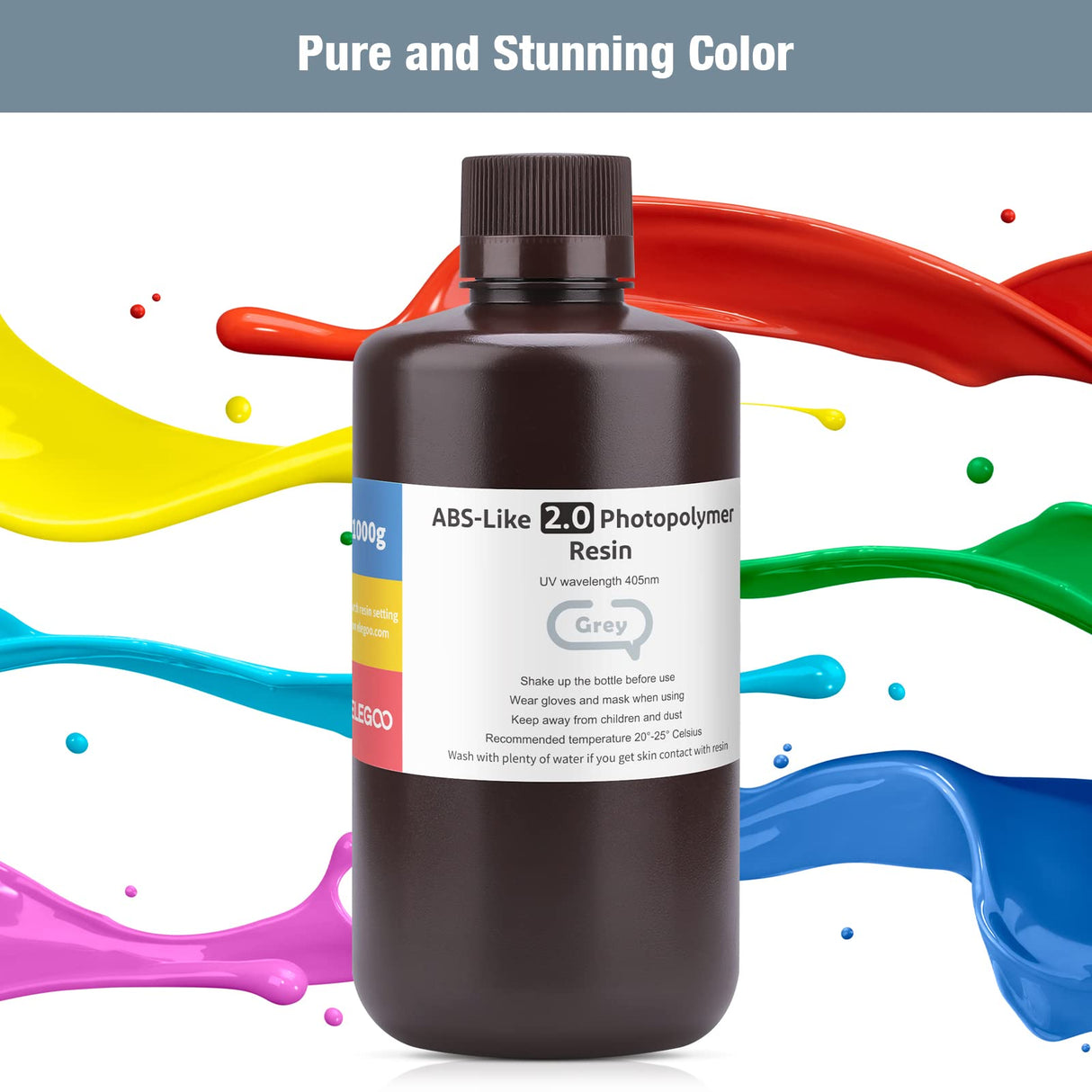 ELEGOO Upgraded ABS-Like 3D Printer Resin 2.0, 405nm UV-Curing LCD Resin High Precision Fast Curing Non-Brittle Photopolymer Resin for LCD Printing Grey 1000G ELEGOO