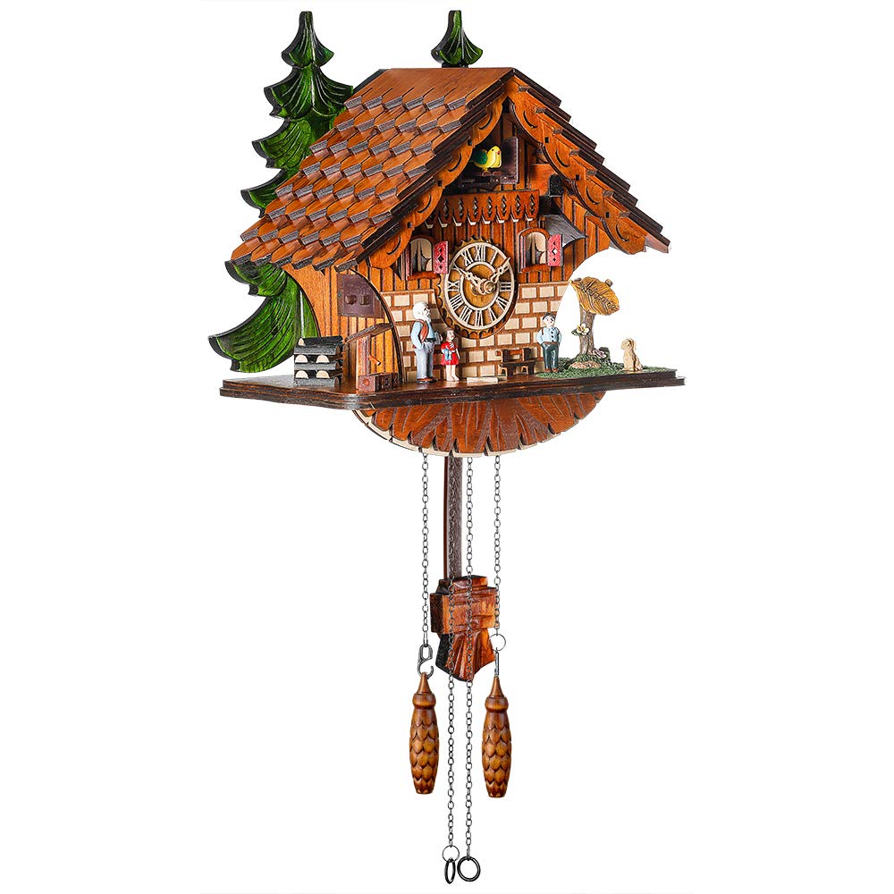 Kintrot Cuckoo Clock Traditional Chalet Black Forest House Clock Handcrafted Wooden Wall Pendulum Quartz Clock Kintrot
