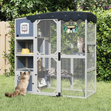 COZIWOW Insulated Outdoor Cat Catio, Large Wood Cat Enclosure with Weatherproof Roof, 2 Resting Rooms, 2 Platforms, 4-Tier Cat Playpen (Grey-Insulated) COZIWOW