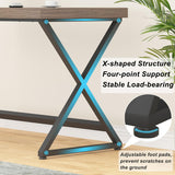 IBF Rustic Computer Desk, Modern Metal Home Office Desk, Farmhouse Work Study Writing Desk in Bedroom, Minimalist Wood Laptop Executive Workstation Computer PC Gaming Table, Rustic Oak, 55 in IBF