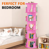 Nidouillet Rotating Bookshelf Tower, 5 Tier Spinning Bookcase Lazy Susan, Revolving 360 Book Shelf Storage Round Organizer, Vertical Rotate Turning Corner Book Case for Small Space, Pink Nidouillet