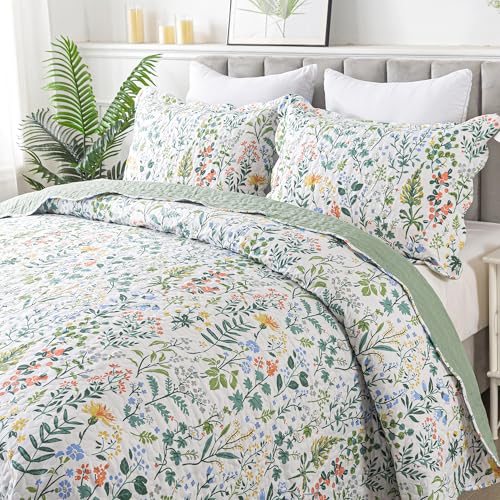 HoneiLife Floral Quilt King Size - 3 Pieces Microfiber Quilt Sets Lightweight Bedspreads Wildflower Coverlets Retro Bed Cover King Quilt Bedding Set All Season Quilts HoneiLife