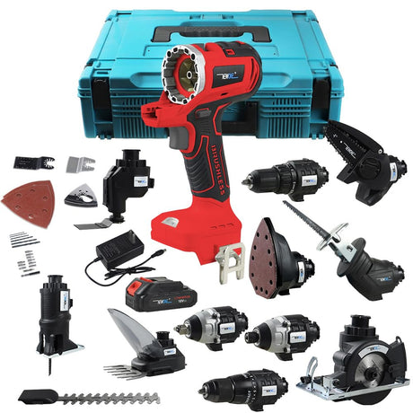 NEWONE 12-Tool Set 18V MAX MATRIX Drill Power Tool Combo Kit Cordless Tool Set 2x2.0Ah Batteries and 1 Charger(Black Red) NEWONE