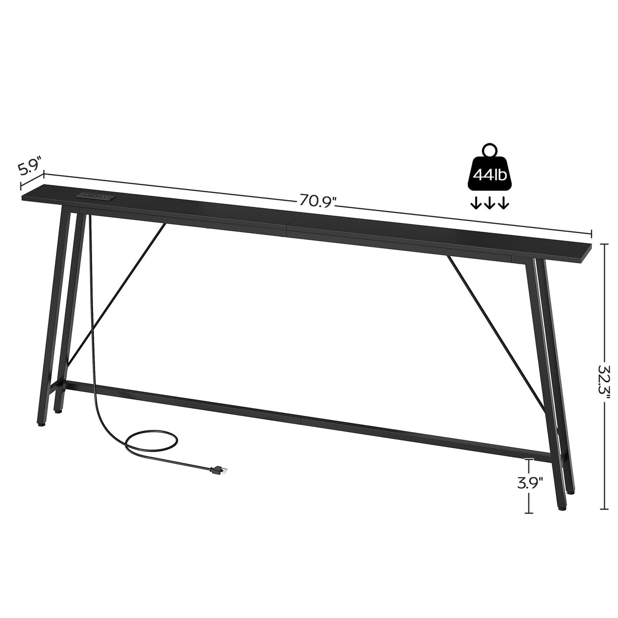 YATINEY 70.9" Skinny Console Table with Power Outlets, 5.9" Sofa Tables Narrow Long, Industrial Behind Couch Table, for Hallway, Entryway, Living Room, Black CT185UBB YATINEY