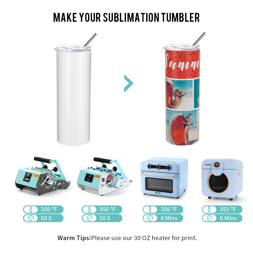 PYD Life 10 Pack Sublimation Tumblers Bulk Blank 20 OZ Skinny White Stainless Steel Tumbler Cups with Straw and Lid for Mug Tumbler Heat Press Sublimation Oven Printing PYD Life
