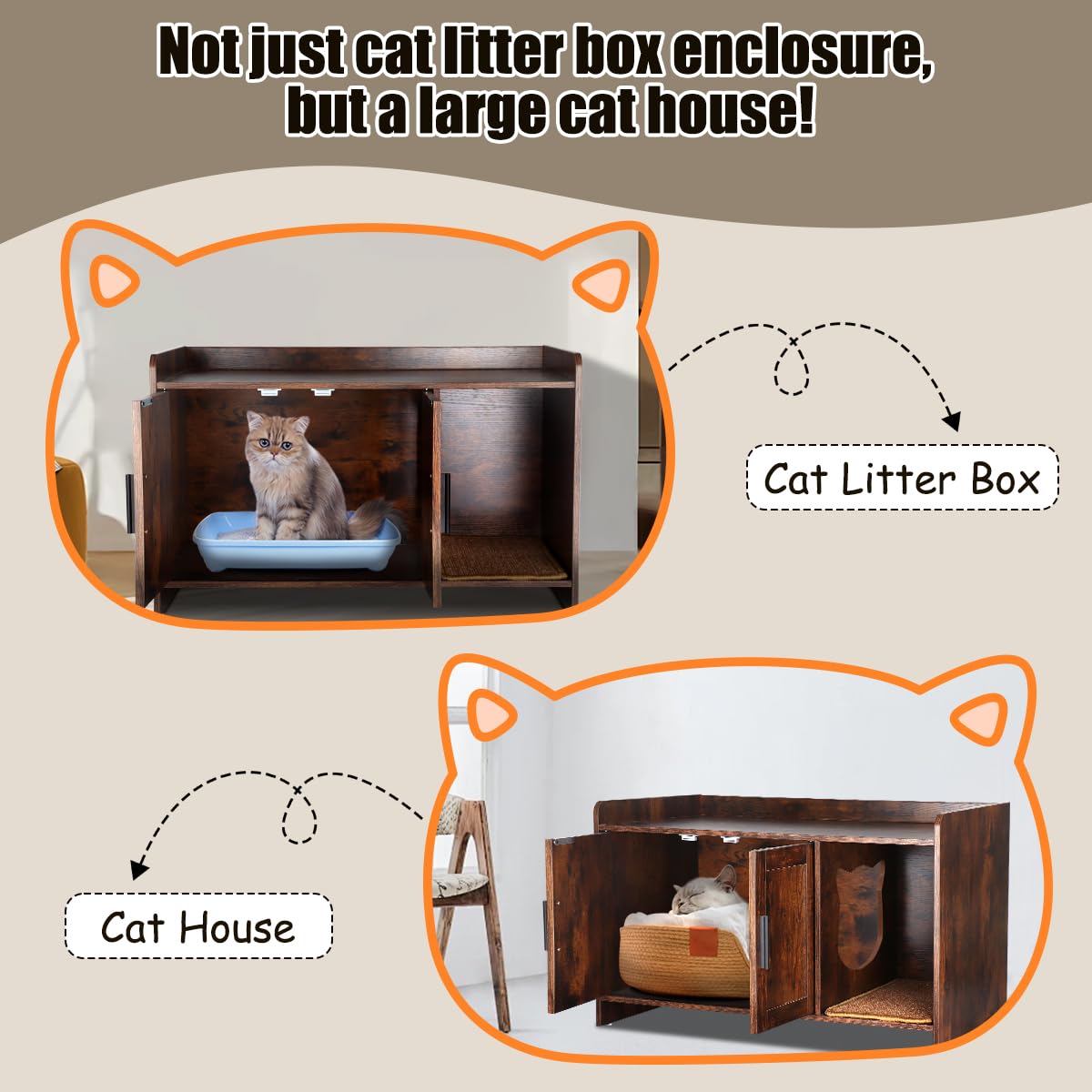 BriSunshine Cat Litter Box Enclosure Furniture, Hidden Cat Litter Box with Scratching Pad, Wooden Cat Washroom Furniture Cat House Cabinet, 31.5" L x 18.3" W x 19.8" H, Rustic Brown