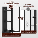 Kubohogar Display Cabinet with Glass Doors, 66" Curio Cabinet with 3 Color Lights, 4 Tier Display Case for Collectibles, Black Metal Cabinets for Living Room Office Kubohogar