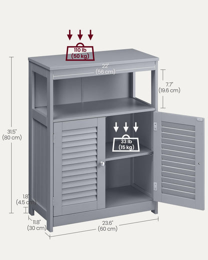 VASAGLE Bathroom Floor Cabinet, Bathroom Storage Cabinet, Freestanding, with Double Shutter Doors and Adjustable Shelf, for Bathroom, Living Room, Entryway, Kitchen, Dove Gray UBBC040G02