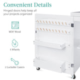 Best Choice Products Folding Sewing Table Multipurpose Craft Station & Side Desk with Compact Design, Wheels, Shelves, Storage Trays, Pegs, Magnetic Doors, Metal Doorknobs - White Best Choice Products