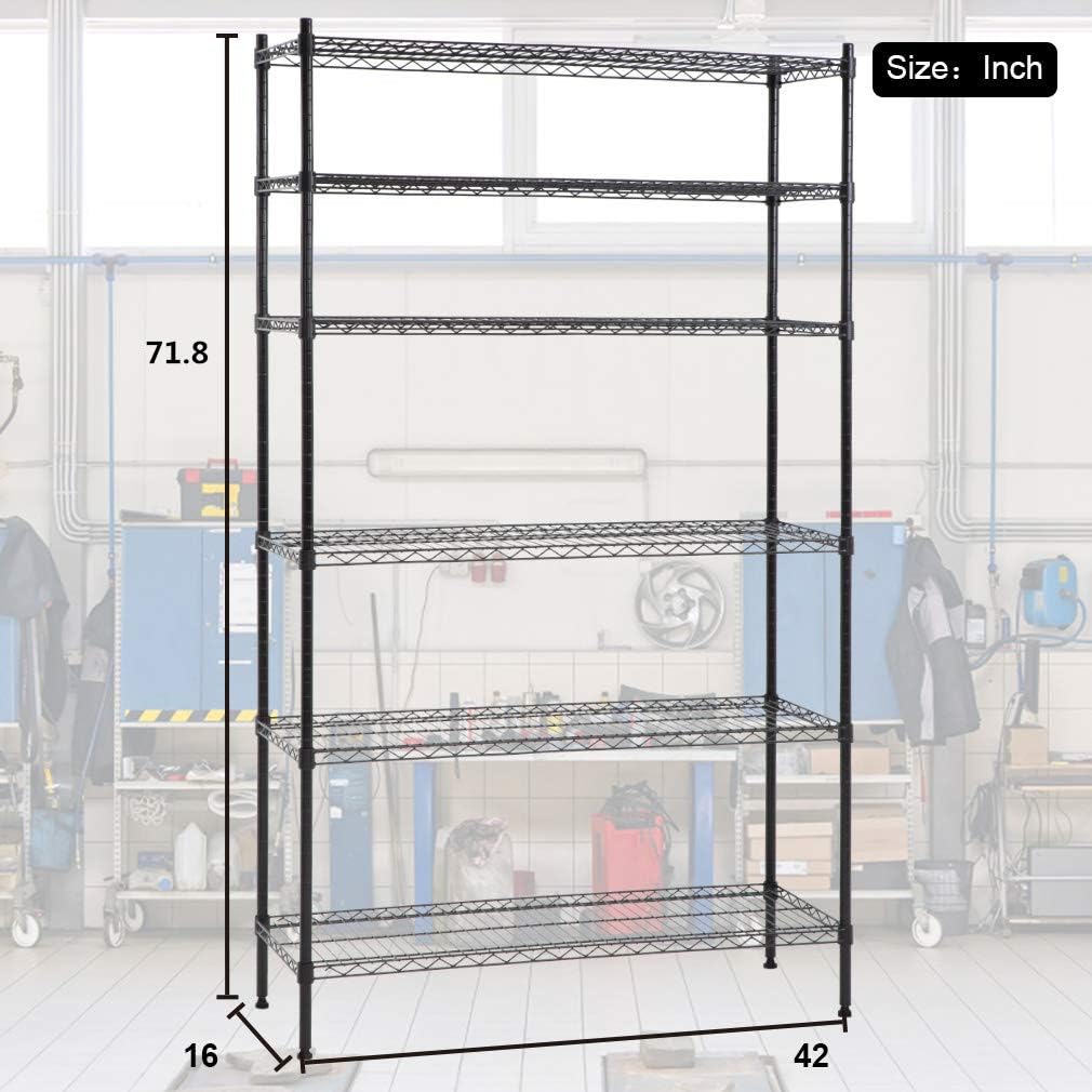 6 Shelf Wire Shelving Unit Garage Shelves Height Adjustable Heavy Duty Utility Rolling Steel Organizer Garage Storage Units, 1500lbs Storage Shelves Metal Rack NSF Metal Shelves for Garage Kitchen Payhere