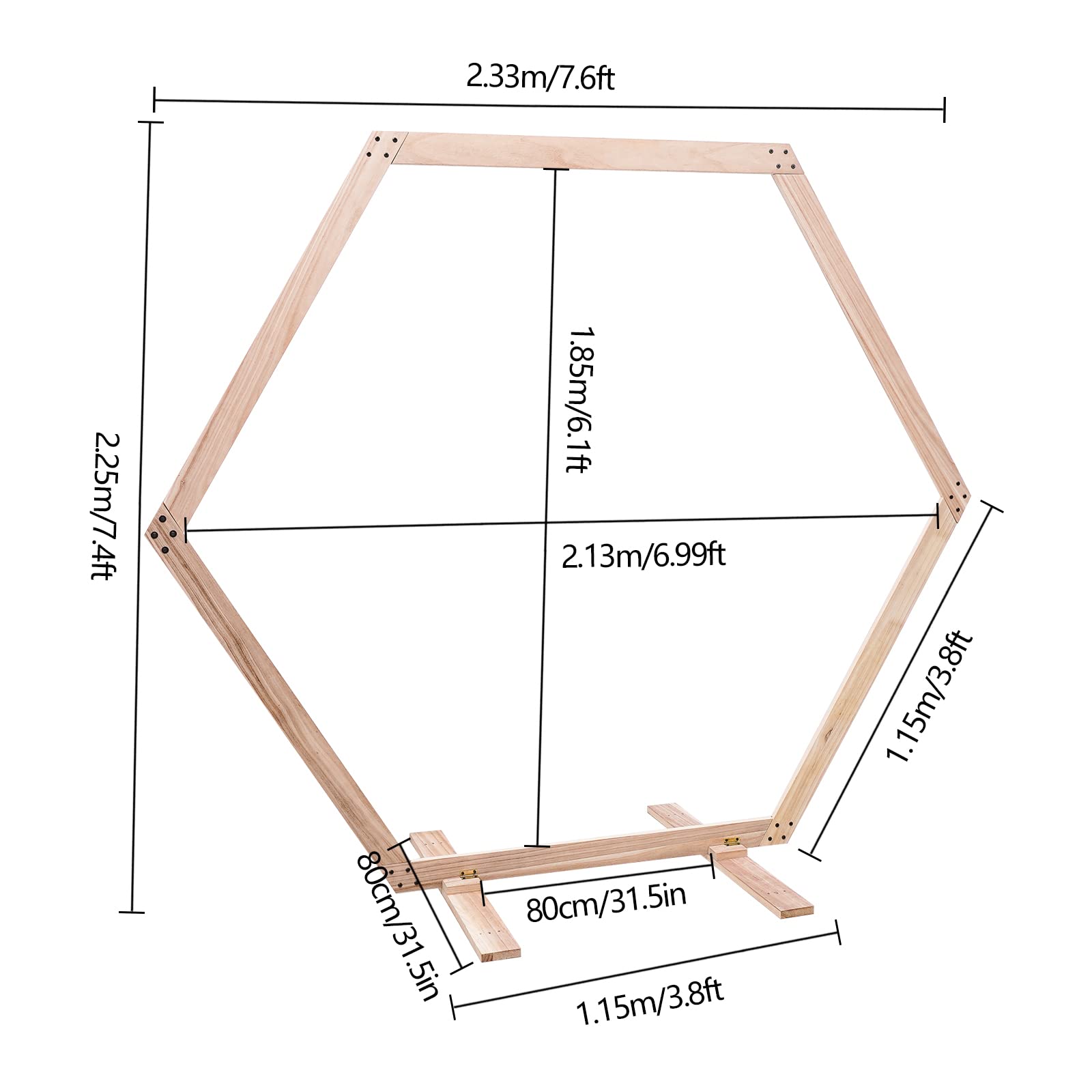 Wooden Wedding Arch for Ceremony, 2.33 * 2.25m/7.6 * 7.4ft Hexagon Backdrop Arch Stand for Wedding Ceremony Gorgeous Wedding Arbor Rustic Arch Decorations for Garden Wedding, Partie - WoodArtSupply