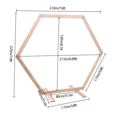Wooden Wedding Arch for Ceremony, 2.33 * 2.25m/7.6 * 7.4ft Hexagon Backdrop Arch Stand for Wedding Ceremony Gorgeous Wedding Arbor Rustic Arch Decorations for Garden Wedding, Partie Netcoin