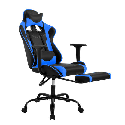 Gaming Chair Computer Chair with Footrest and Lumbar Support, Height Adjustable Game Chair Video Game Chair High Back Reclining Computer Chair with 360°-Swivel Chair for Adults, Blue