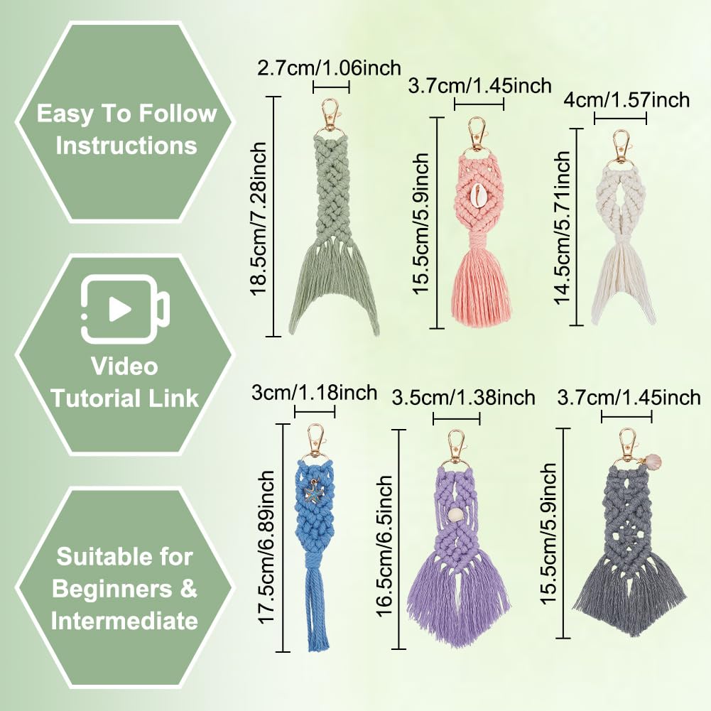 ACRNIGHEET 6PCS Seashell Macrame Keychain Kit for Beginners DIY Boho Macrame Making Kit for Adults Colorful Keychain Macrame Starter Kit for Keys Bags Charms Ocean Macrame Keychain Kit with Video ACRNIGHEET