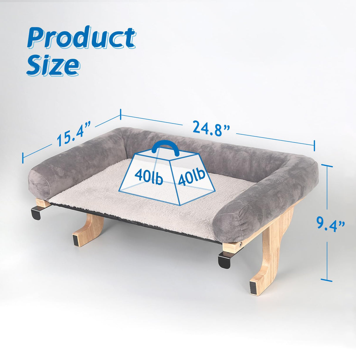 Zakkart Cat Perch for Window Sill with Bolster - Orthopedic Hammock Design with Premium Hardwood & Robust Metal Frame - Cat Window Seat for Large Cats and Kittens - Natural Color Wood with Gray Bed Zakkart