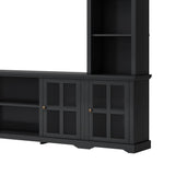 Wall Unit Entertainment Center with Bookshelves, Bridge and Tempered Glass Door, TV Entertainment Center for TVs up to 70 Inch, Black Doredo