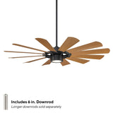 Windmill Indoor and Outdoor 12-Blade Smart Home Ceiling Fan 65in Matte Black Distressed Koa with 3000K LED Light Kit and Remote Control works with Alexa and iOS or Android App WAC Lighting