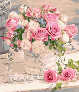 Syntego DIY Paint by Numbers for Adults, Pink Roses Bouquet Canvas Oil Acrylic Painting Kit Approx 50 x 40cm(16" x 20") Syntego