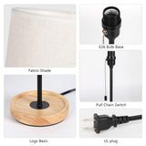 HAITRAL Bedside Table Lamp - Modern Nightstand Lamp with Linen Fabric Shade Wooden Desk Lamps for Bedrooms, Office, College Dorm, Dinning Room, Girls Room - 16 Inches (HT-AD005) HAITRAL