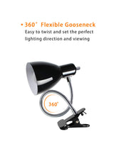 Desk lamp Eye-Caring Table Lamps, 360°Rotation Gooseneck Clip on Lamp Reading Light Portable Reading Book Light, Clamp Light, Study Desk Lamps for Bedroom and Office Home Lighting (Black) LALISU