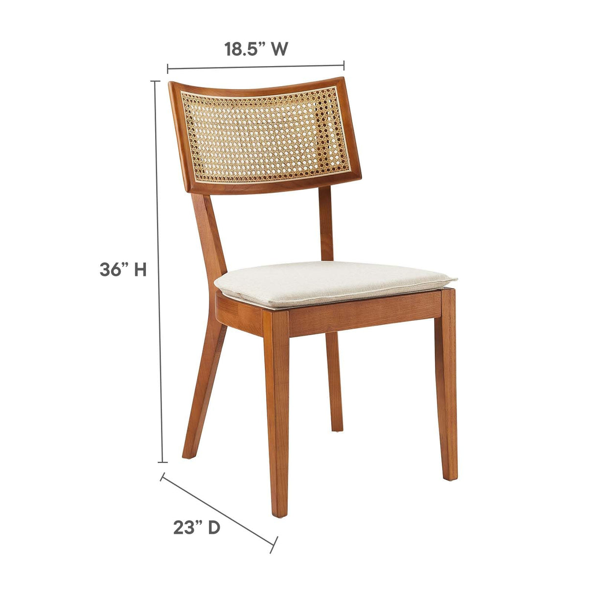 Modway Caledonia Elm Wood Rattan Set of 2 in Walnut Beige | Retro Kitchen, Living Accent Chair for Dining Room Modway