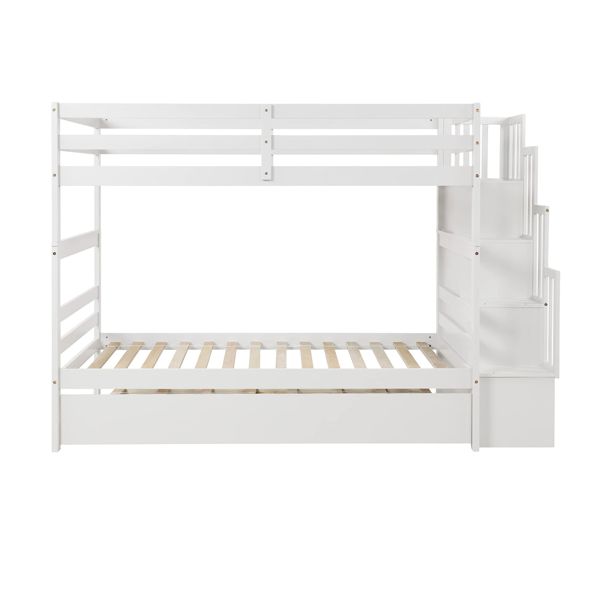 NicBex Twin Over Twin Bunk Beds with Twin Trundle, Kids Bunk Beds Twin Size Loft Bed Frame with Trundle & Stairway Storage Function & Wood Slats Support, Wood Twin Loft Bed for Kids Loft, White NicBex