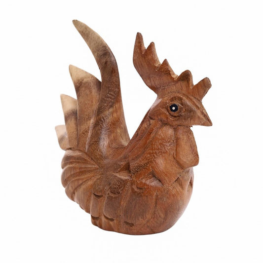 DUONGJAIS BRAND Good Luck Wooden Hand Carved Wooden Rooster Statue, Sculpture Art Decorative Rustic Home Decor Accent Handmade Handcrafted Decoration Natural Color