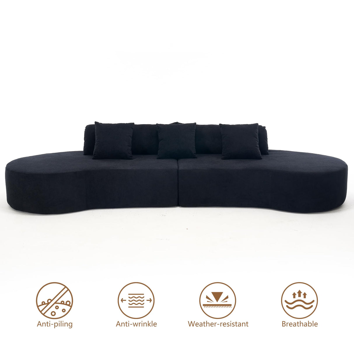 GNIXUU 130.5" Oversized Curved Sectional Sofa for Living Room, Modern Luxury TerryCloth Boneless 4 Seater Cloud Couch with Half Moon Design & 3 Pillows, Modular Memory Foam Couches, No Assembly, Black GNIXUU