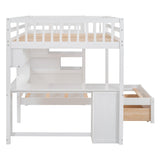 RuiSiSi Full Over Twin Bunk Beds with Stairs & Desk, Solid Wood Loft Bunk Bed with Storage Stairs Shelves and Drawers, Stairway Bunk Bed with Desk and Bookcase for Kids Teens Adults, White RuiSiSi