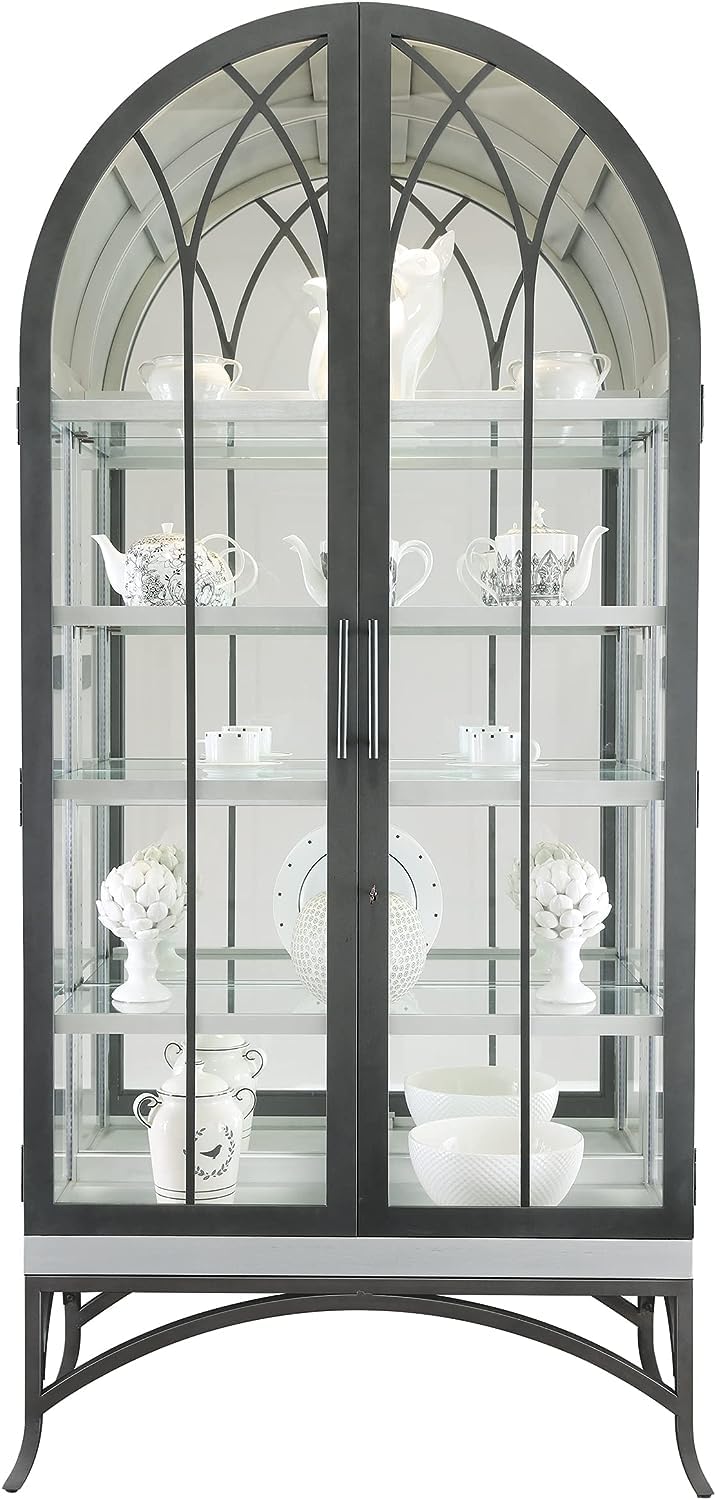 Howard Miller Ramona II Curio Cabinet II, Silver Finish - Lockable Storage Cabinets Vertical Home Decor for Collectibles, Decorative Items & Illuminated Display for Office with Aged Iron Metal Base Howard Miller